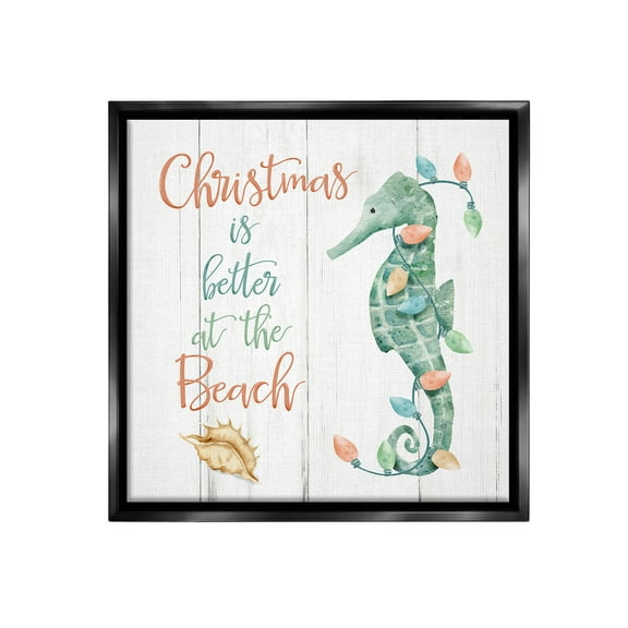 Stupell Industries Christmas Better At Beach Holiday Painting Black Floater Framed Canvas Art Print Wall Art, 18 x 18