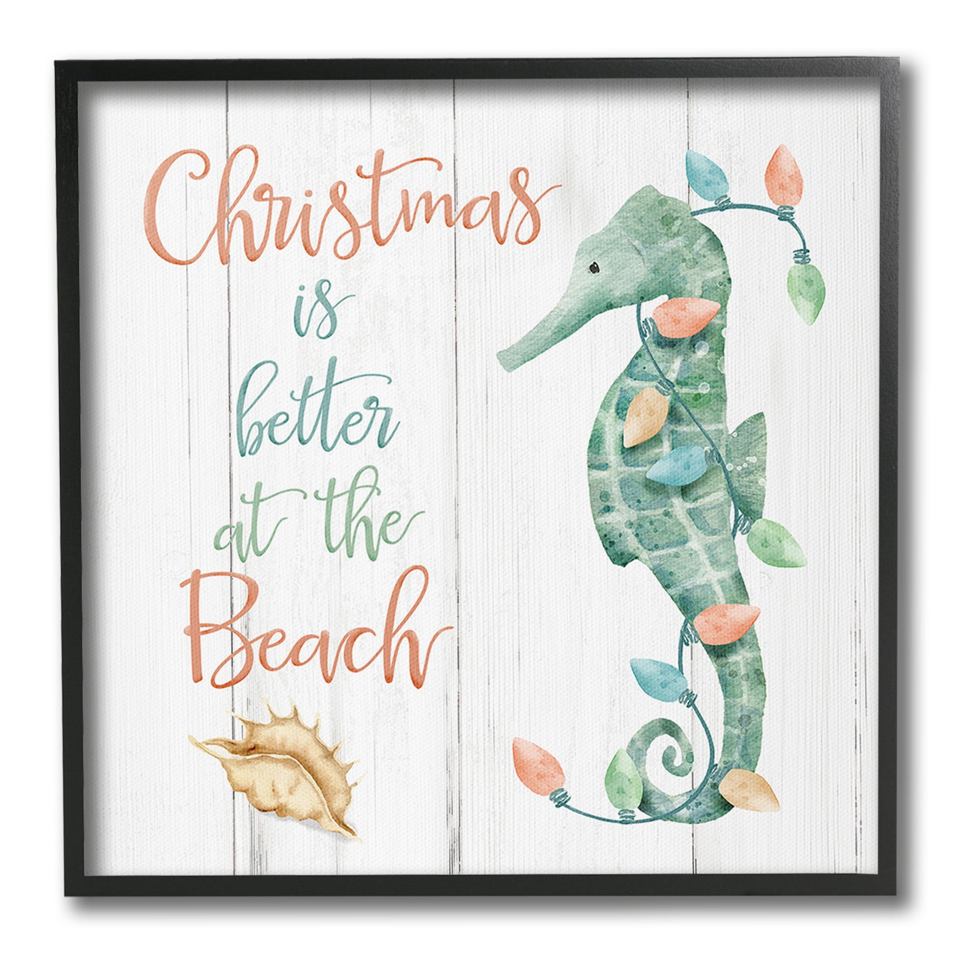 Stupell Industries Christmas Better At Beach Holiday Painting Black Framed Art Print Wall Art, 12 x 12