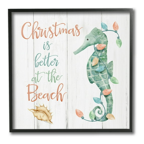 Stupell Industries Christmas Better At Beach Holiday Painting Black Framed Art Print Wall Art, 12 x 12