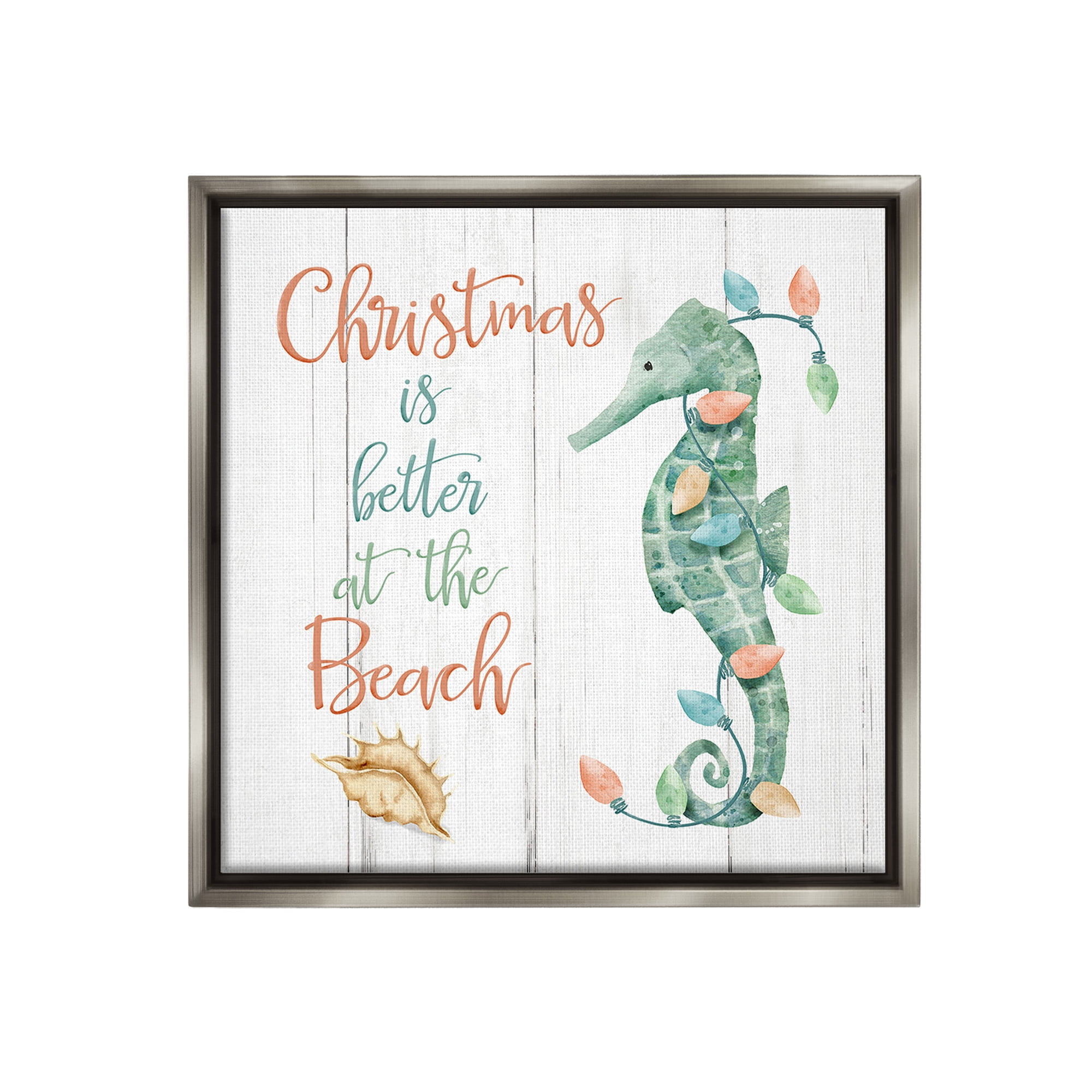 Stupell Industries Christmas Better At Beach Holiday Painting Gray Floater Framed Canvas Art Print Wall Art, 18 x 18