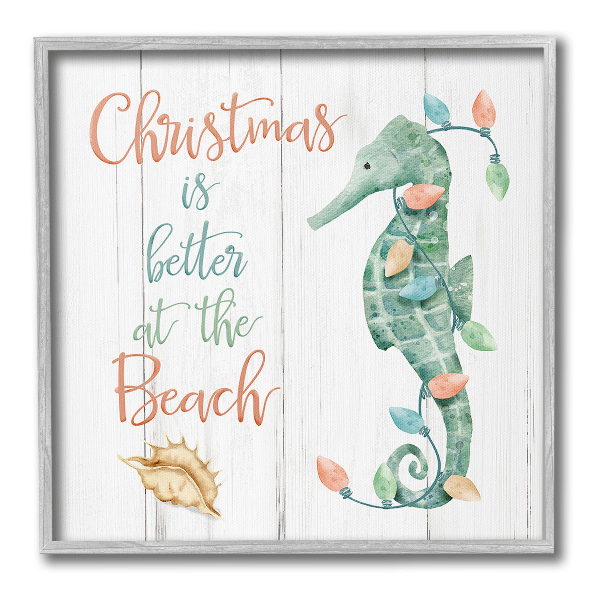 Stupell Industries Christmas Better At Beach Holiday Painting Gray Framed Art Print Wall Art, 24 x 24