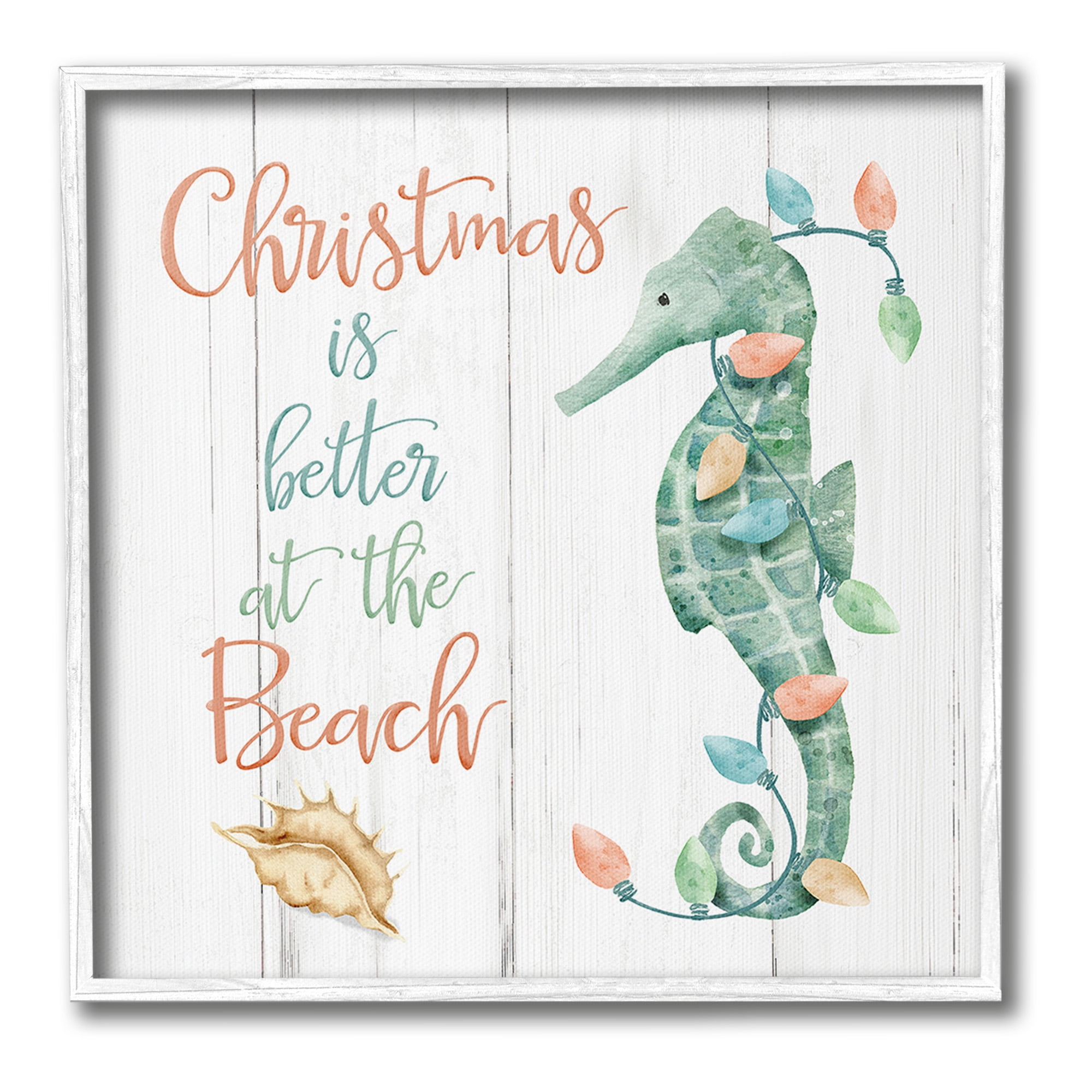 Stupell Industries Christmas Better At Beach Holiday Painting White Framed Art Print Wall Art, 17 x 17