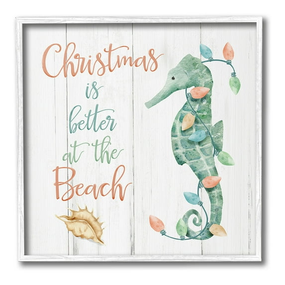 Stupell Industries Christmas Better At Beach Holiday Painting White Framed Art Print Wall Art, 24 x 24