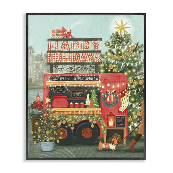 Stupell Industries Christmas Beverage Truck Holiday Painting Black Framed Art Prints Wall Art, 11 x 14