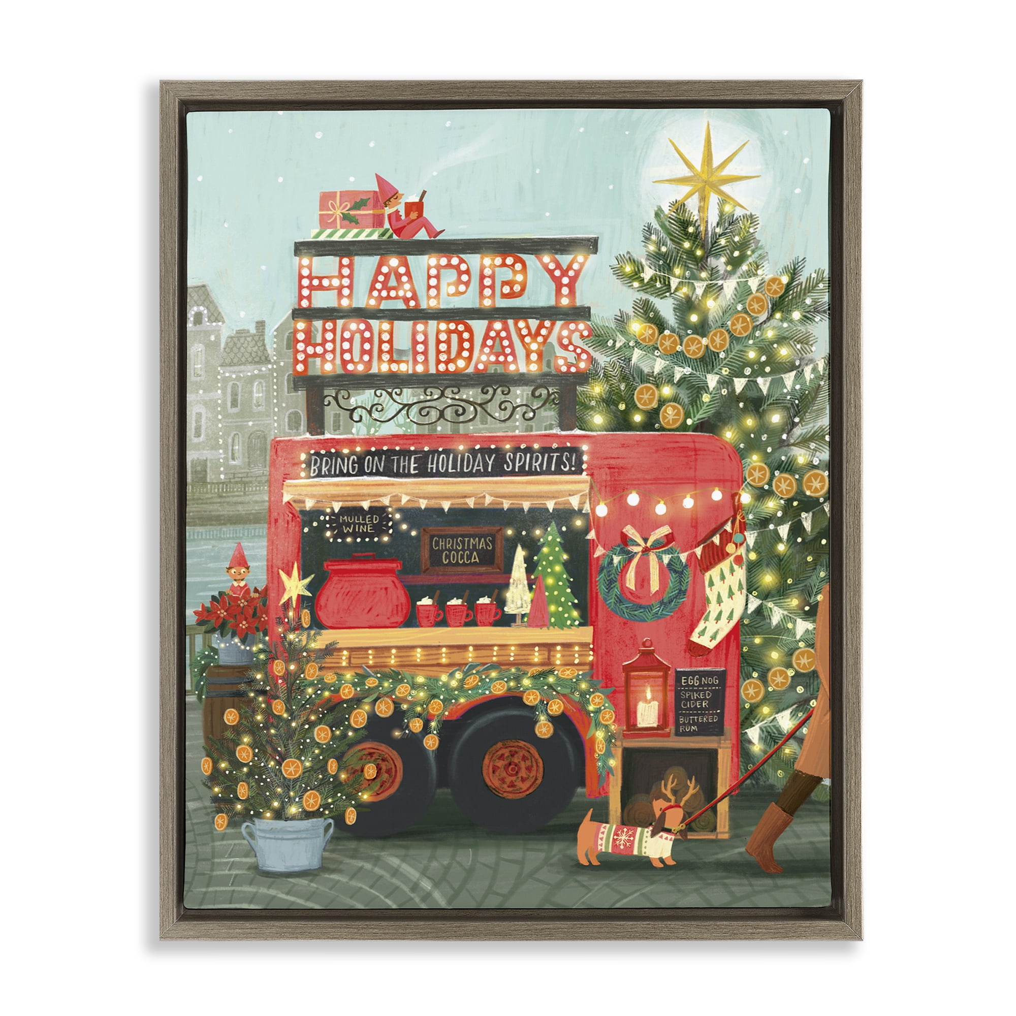 Stupell Industries Christmas Beverage Truck Holiday Painting Brown Floater Framed Canvas Art Prints Wall Art, 17 x 21