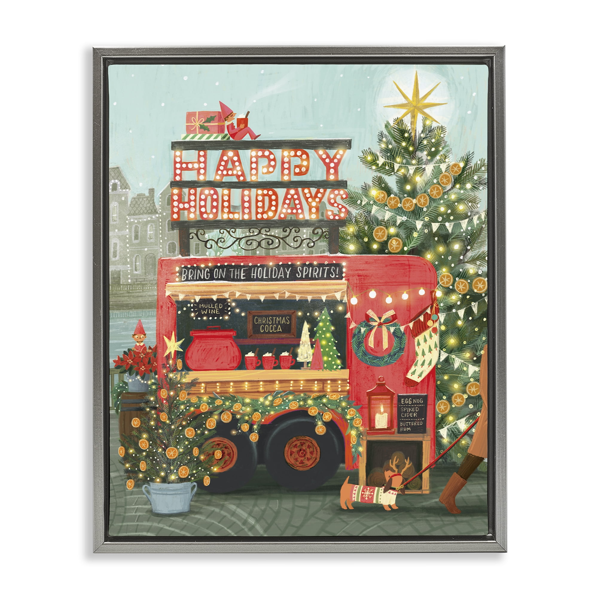 Stupell Industries Christmas Beverage Truck Holiday Painting Gray Floater Framed Canvas Art Prints Wall Art, 17 x 21