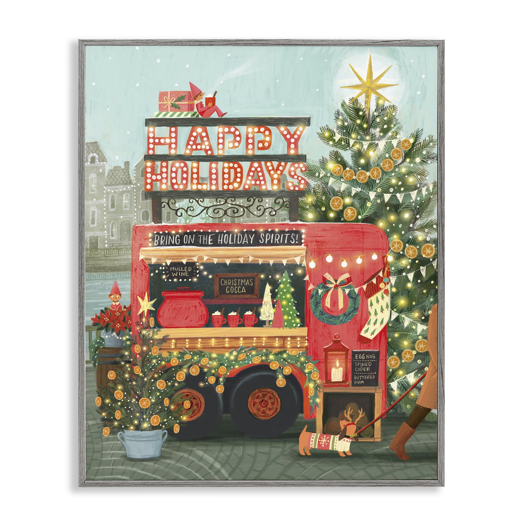 Stupell Industries Christmas Beverage Truck Holiday Painting Gray Framed Art Prints Wall Art, 24 x 30