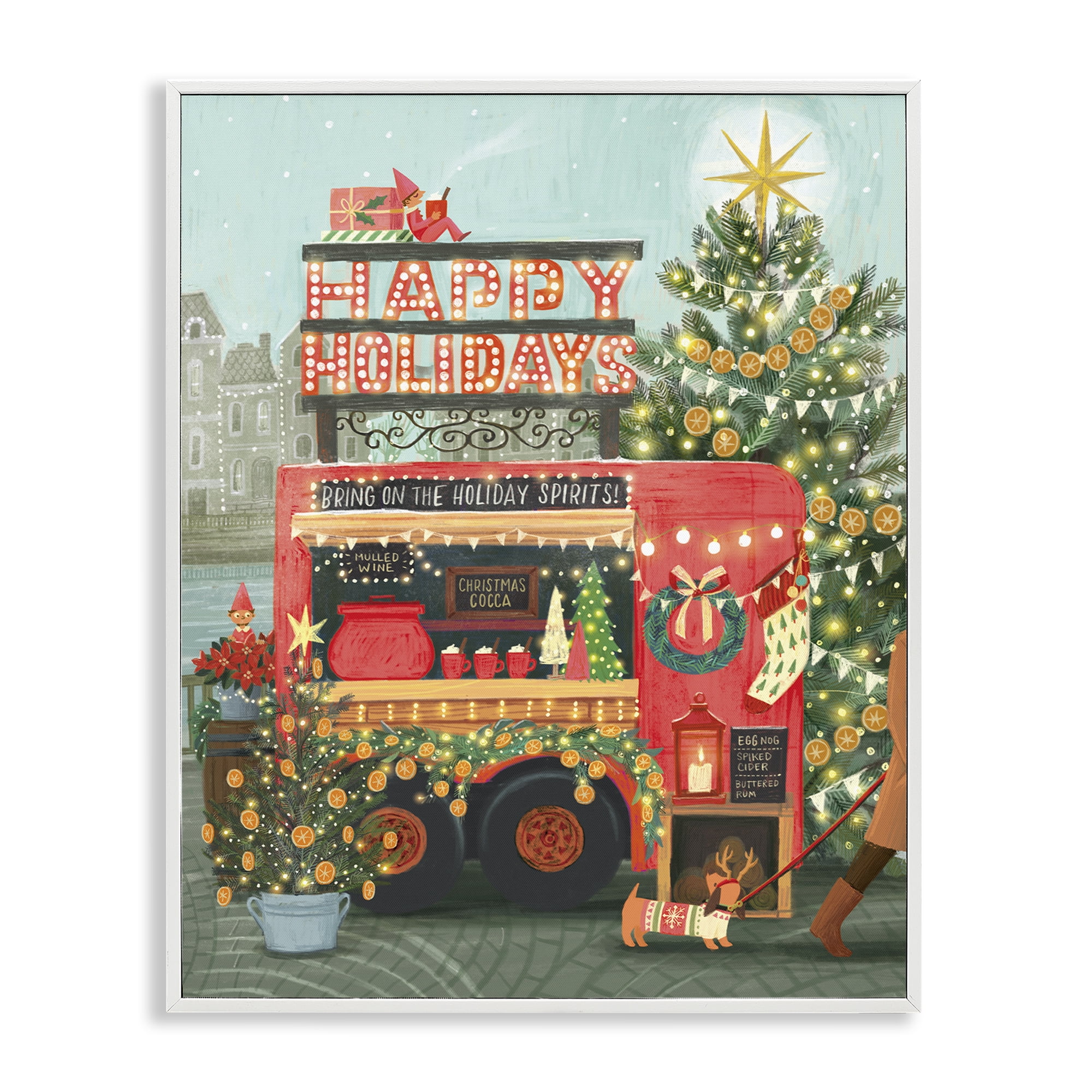 Stupell Industries Christmas Beverage Truck Holiday Painting White Framed Art Prints Wall Art, 24 x 30