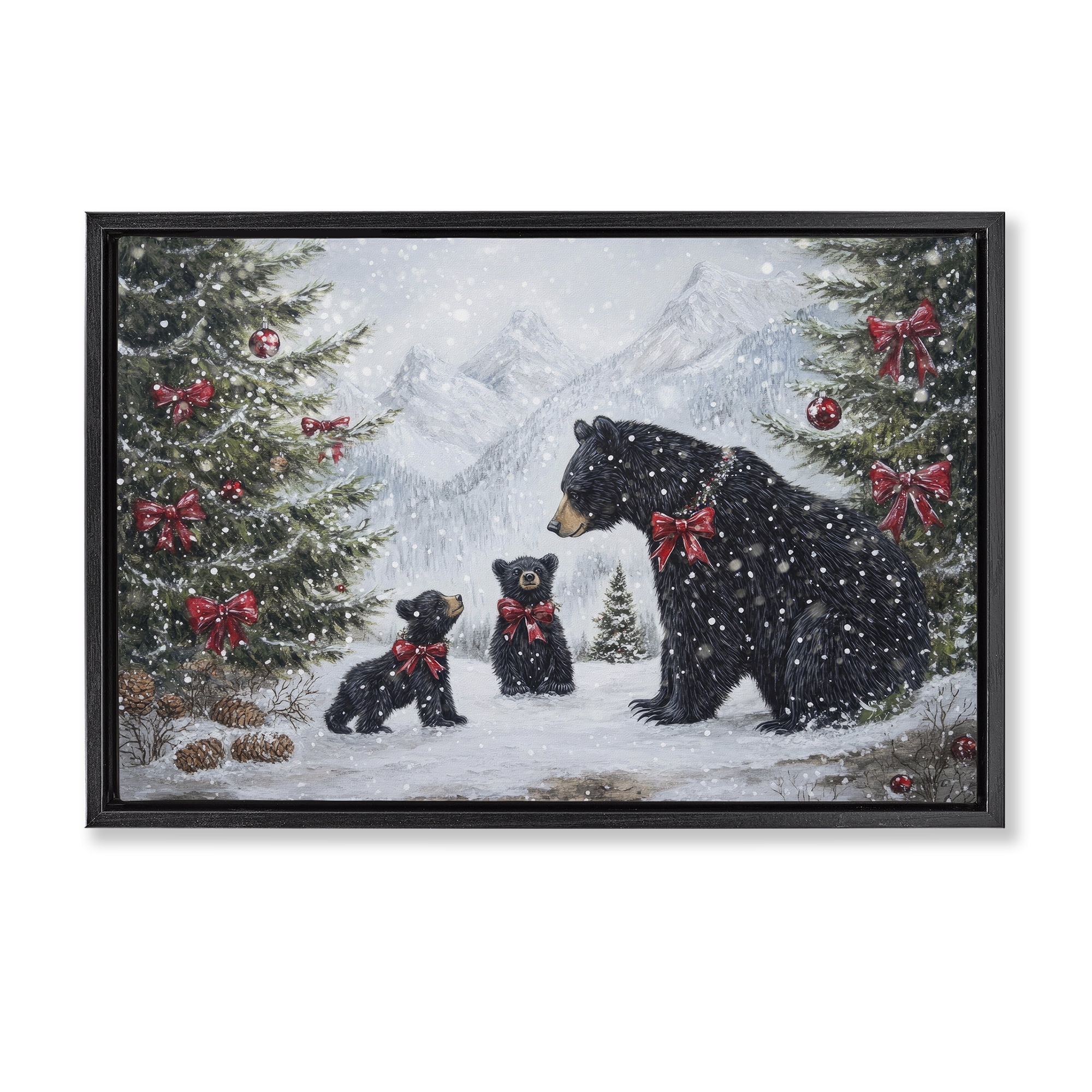 Stupell Industries Christmas Black Bears Black Framed Floater Canvas Wall Art, design by Tina LeCour