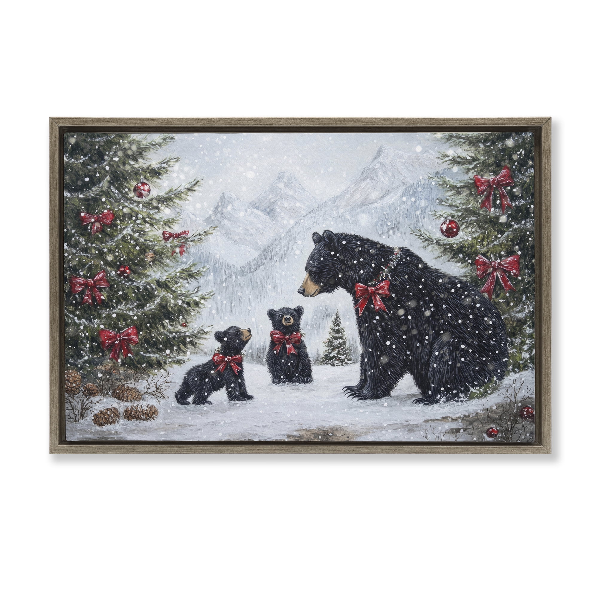 Stupell Industries Christmas Black Bears Brown Framed Floater Canvas Wall Art, design by Tina LeCour