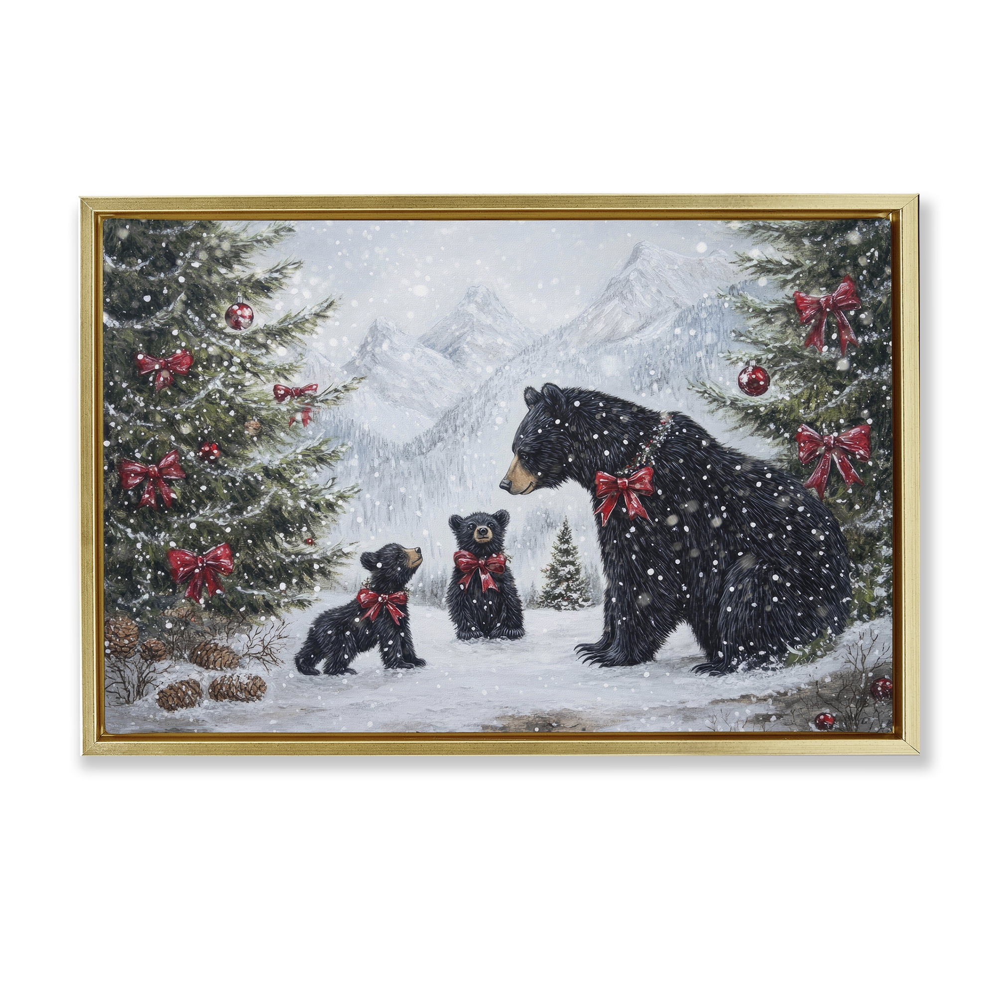 Stupell Industries Christmas Black Bears Gold Framed Floater Canvas Wall Art, design by Tina LeCour
