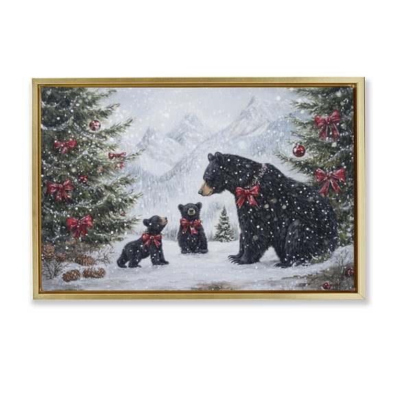 Stupell Industries Christmas Black Bears Gold Framed Floater Canvas Wall Art, design by Tina LeCour