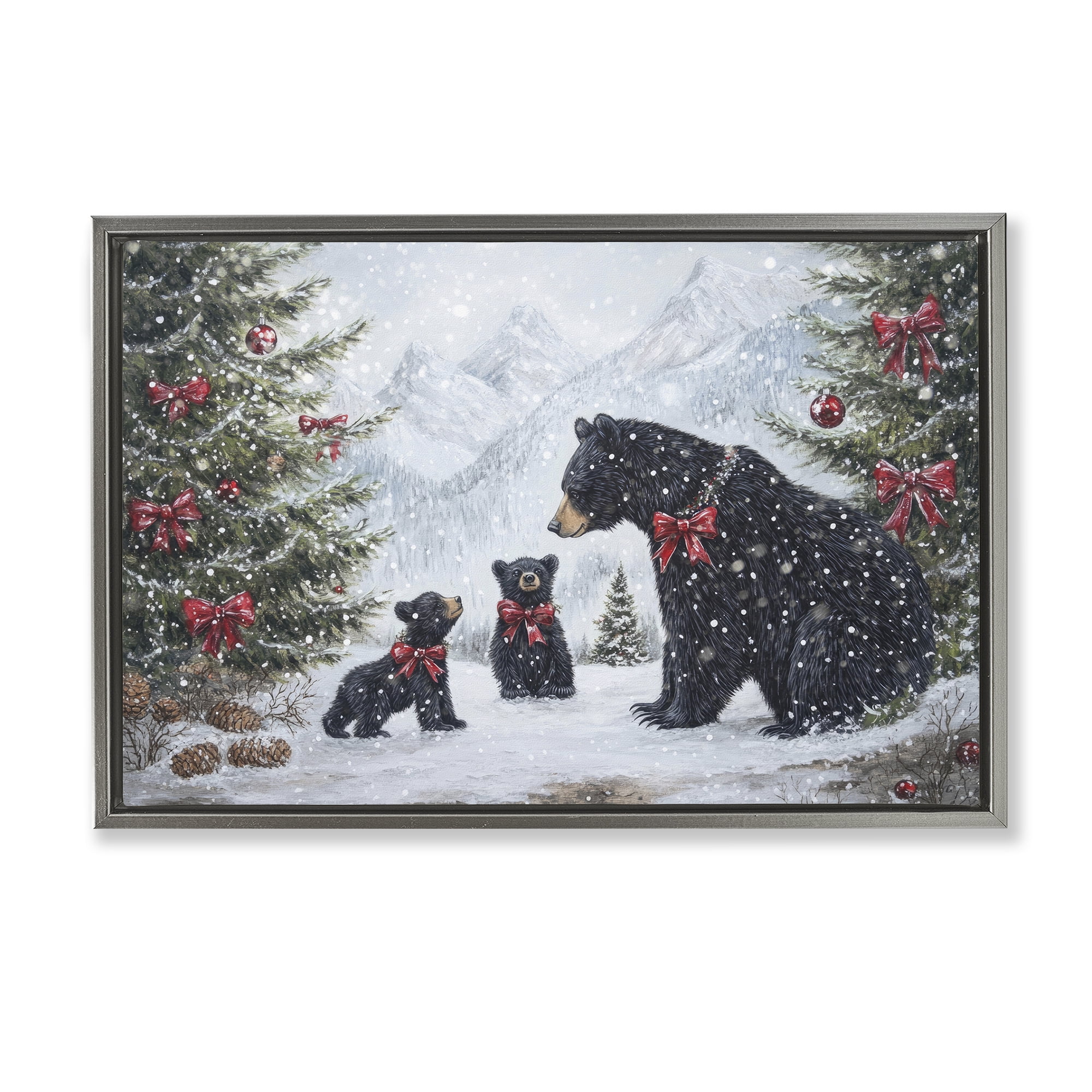 Stupell Industries Christmas Black Bears Gray Framed Floater Canvas Wall Art, design by Tina LeCour