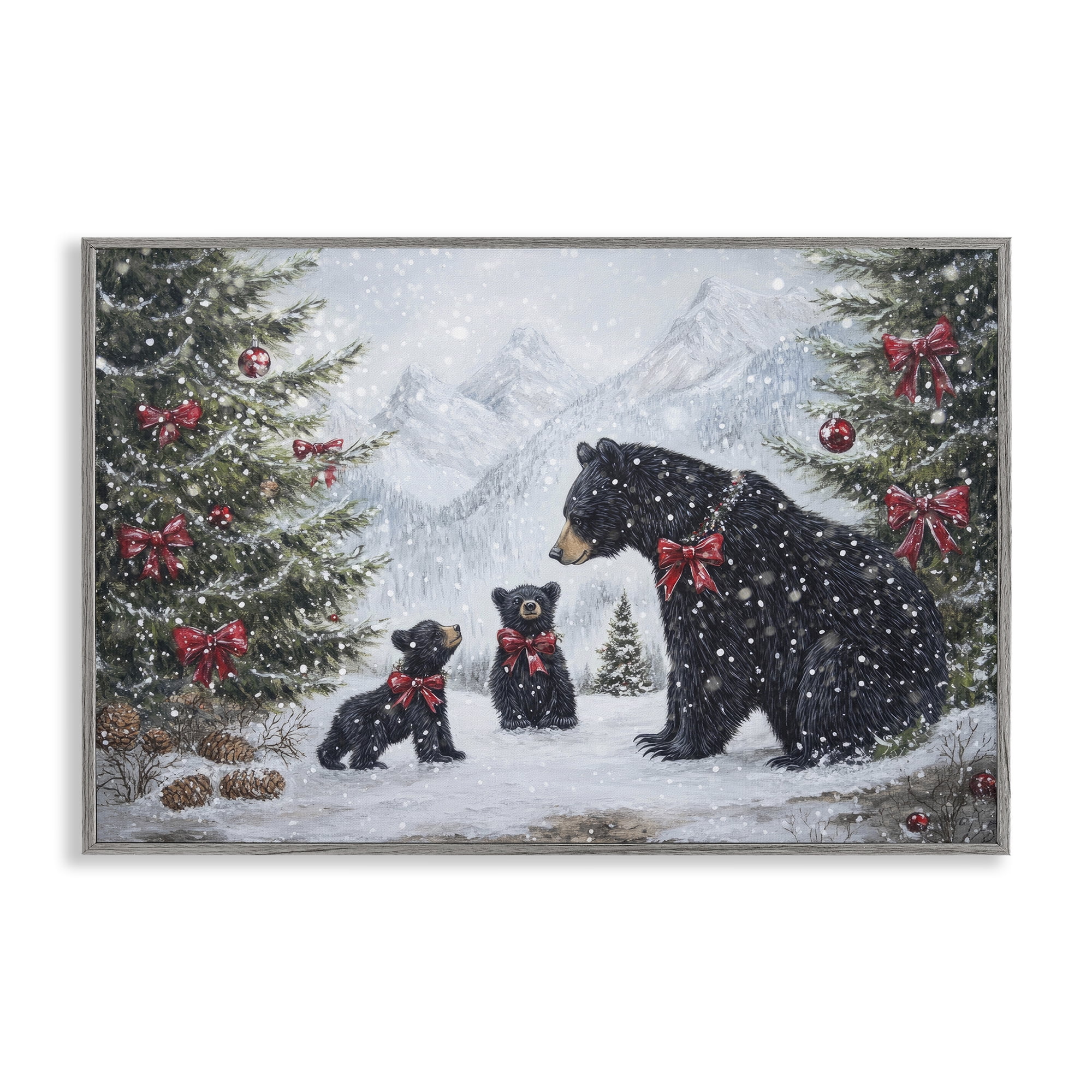 Stupell Industries Christmas Black Bears Gray Framed Giclee Art, design by Tina LeCour