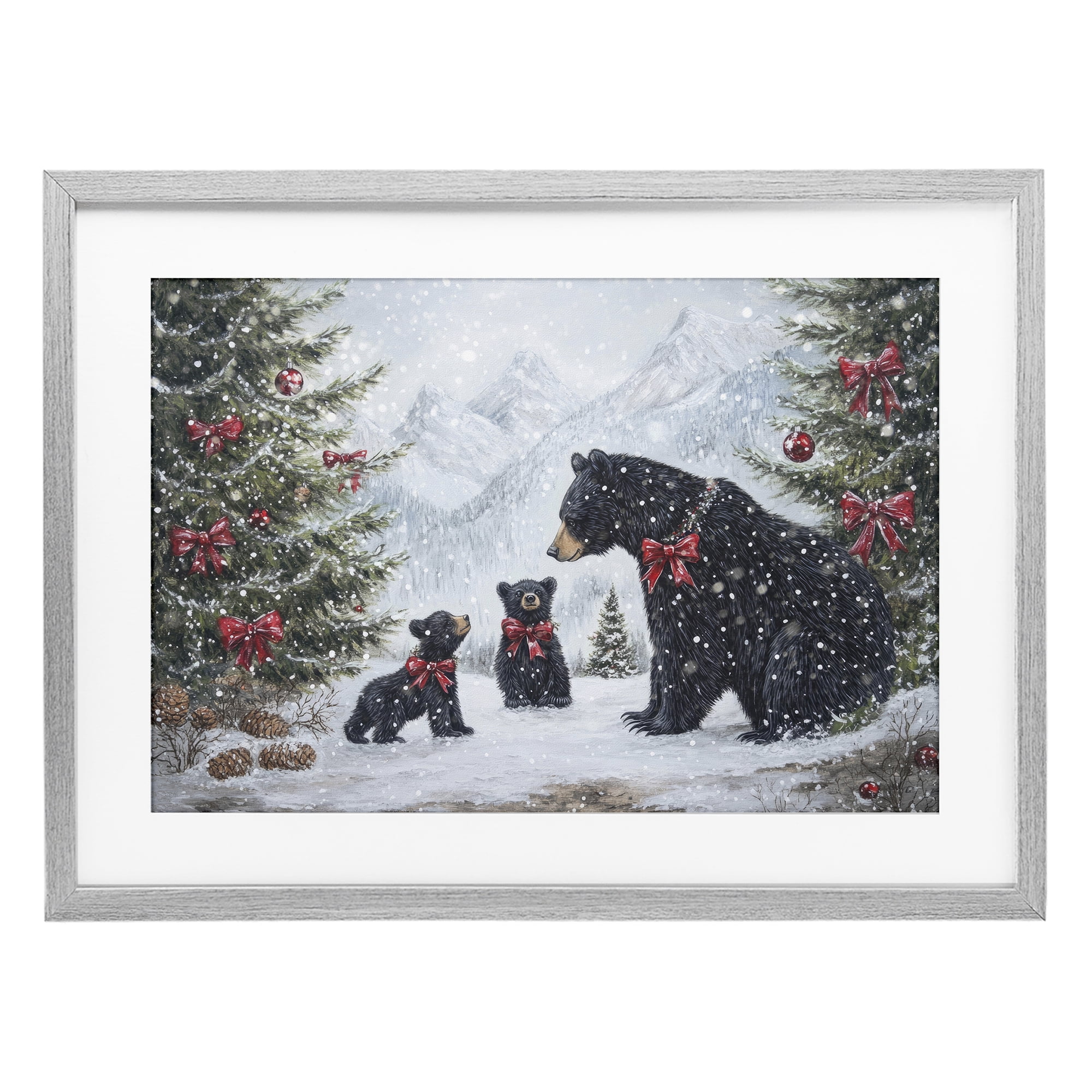 Stupell Industries Christmas Black Bears Gray Framed Print Under Glass, design by Tina LeCour