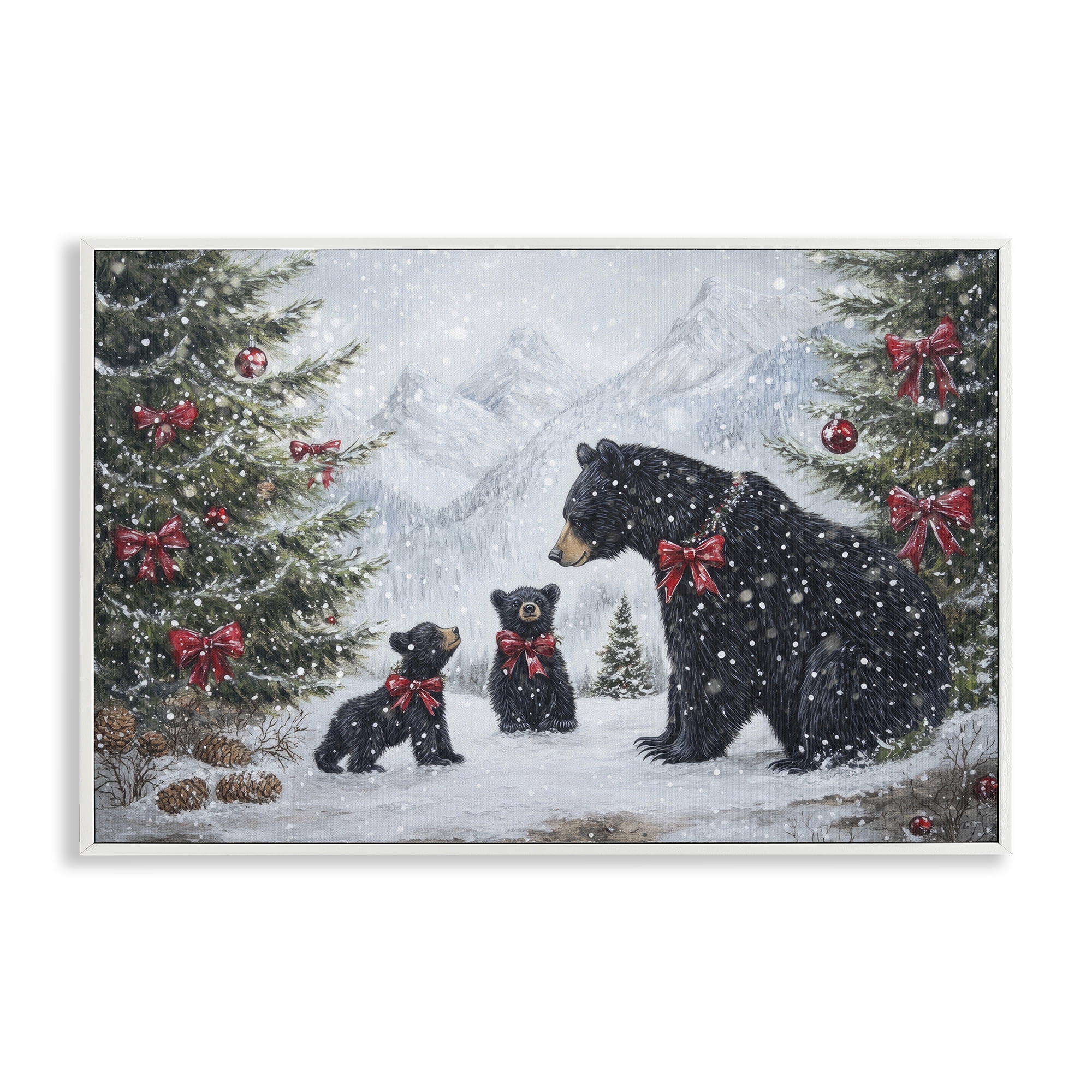 Stupell Industries Christmas Black Bears White Framed Giclee Art, design by Tina LeCour