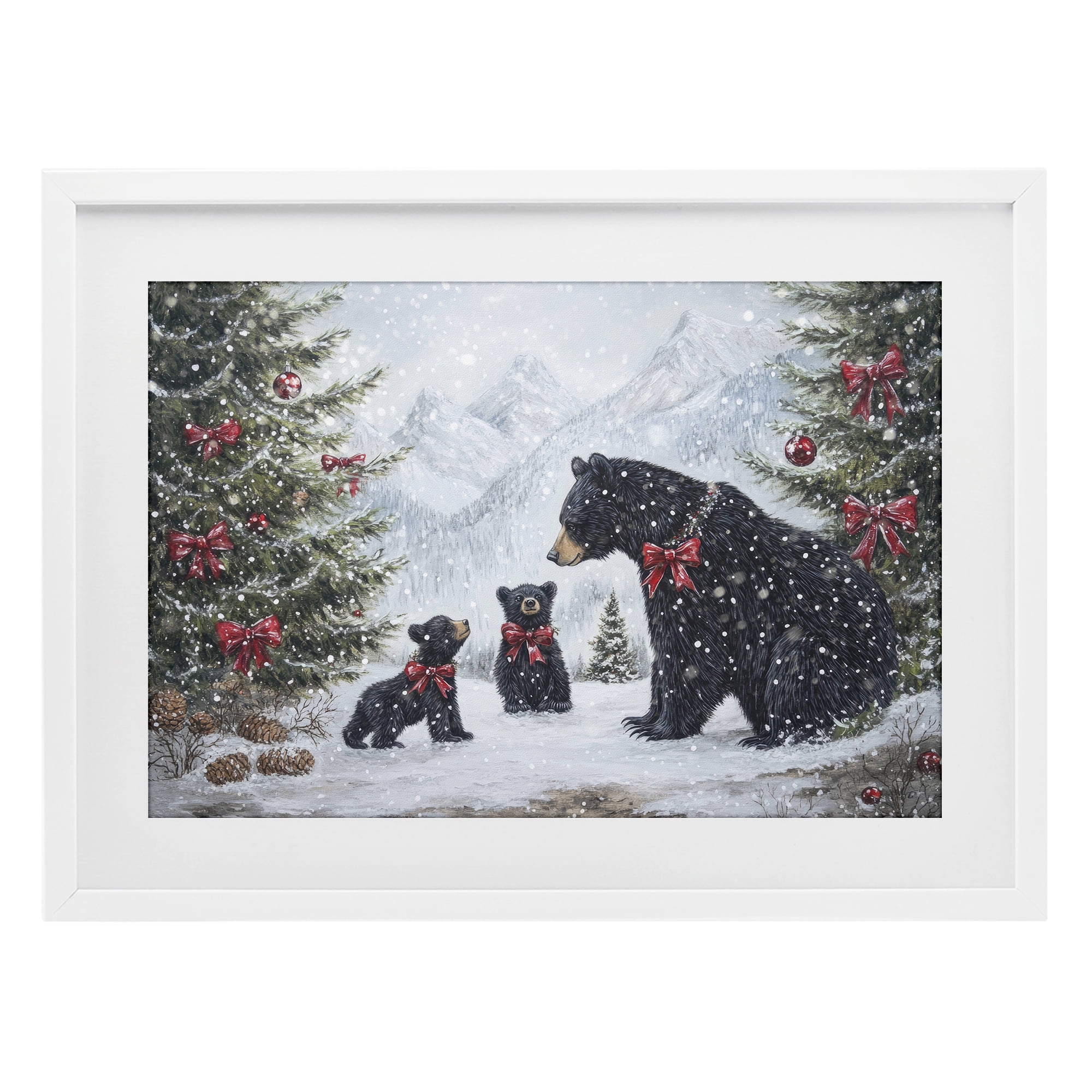 Stupell Industries Christmas Black Bears White Framed Print Under Glass, design by Tina LeCour