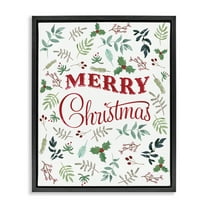 Stupell Industries Christmas Botanicals Pattern Holiday Painting Black Floater Framed Canvas Art Prints Wall Art, 17 x 21