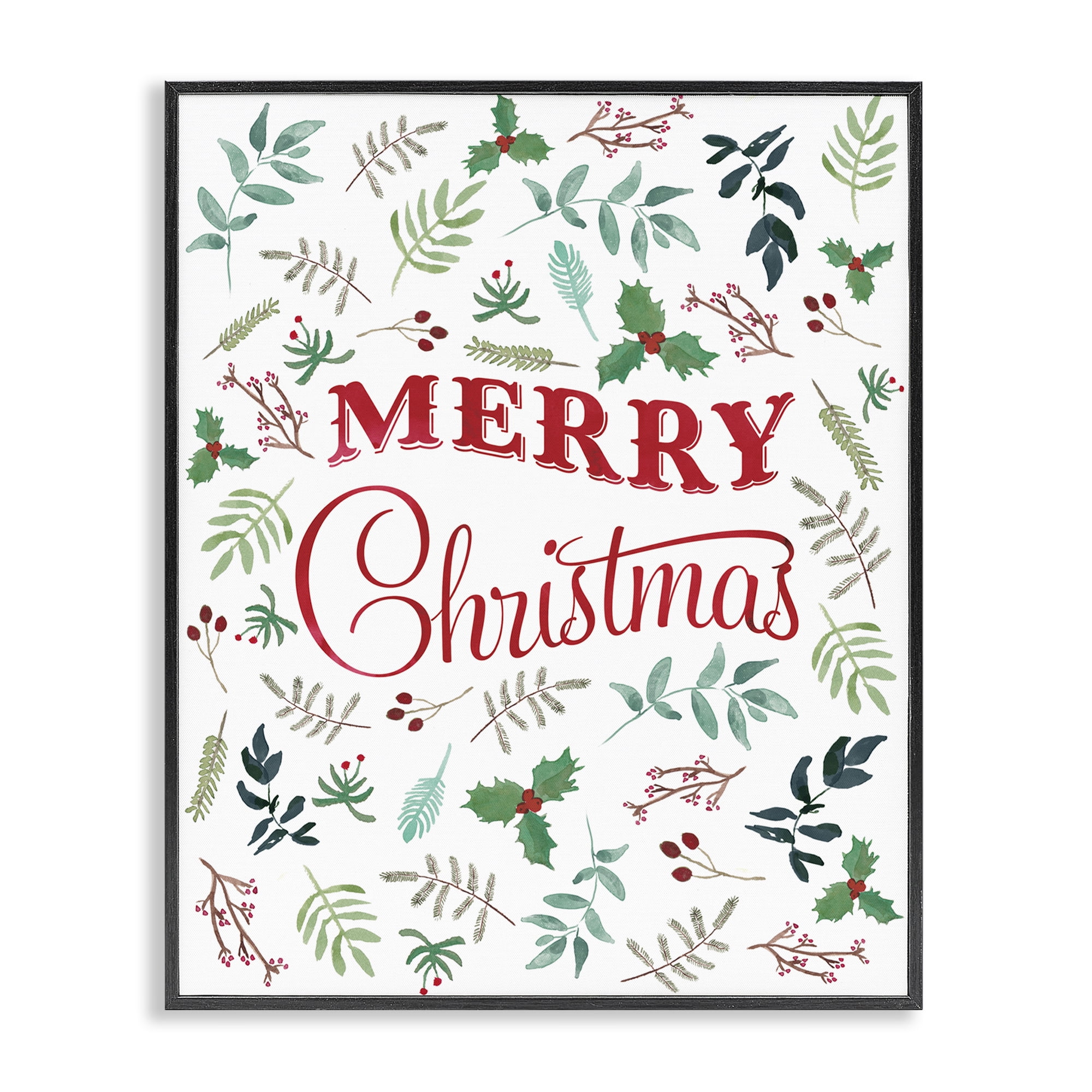 Stupell Industries Christmas Botanicals Pattern Holiday Painting Black Framed Art Prints Wall Art, 16 x 20