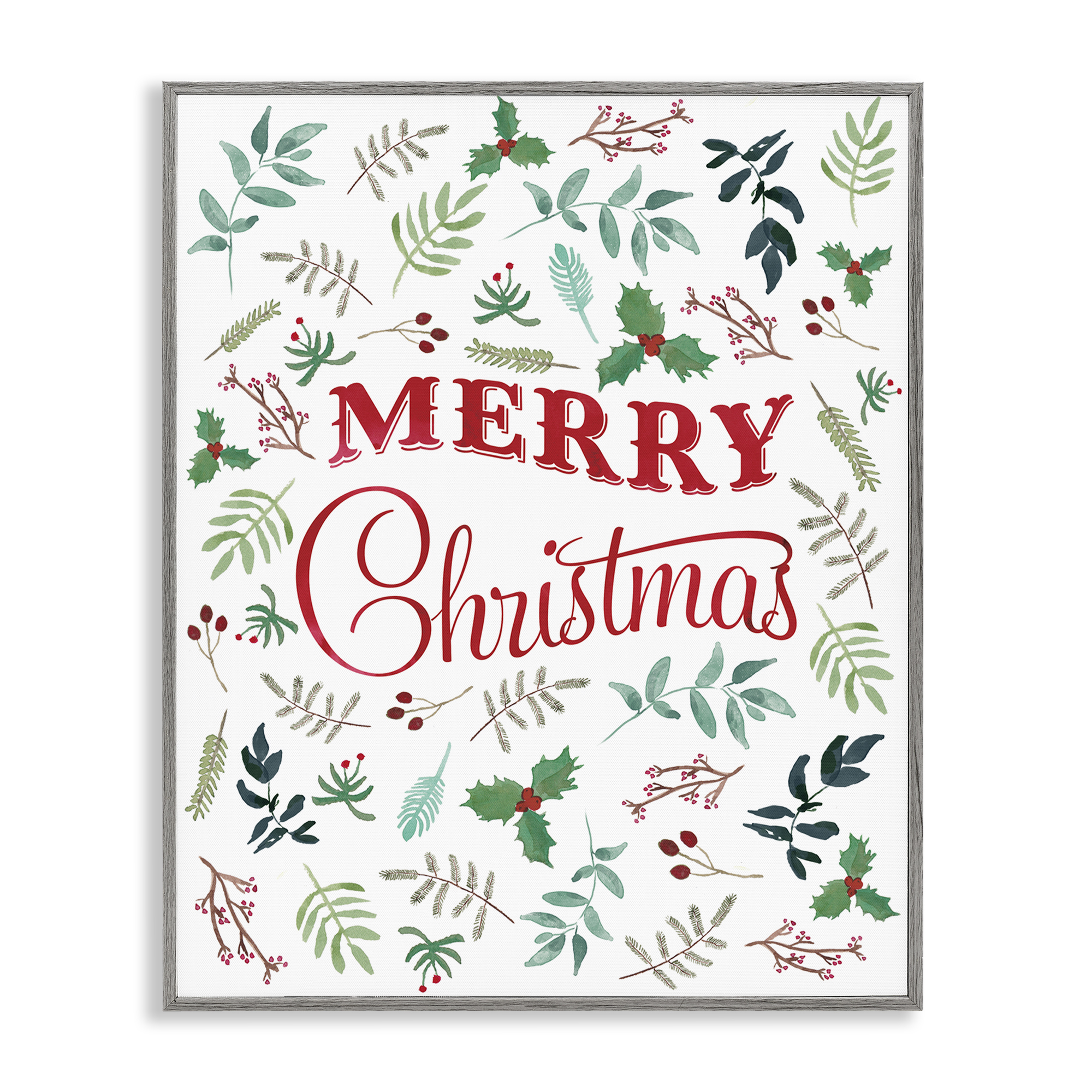 Stupell Industries Christmas Botanicals Pattern Holiday Painting Gray Framed Art Prints Wall Art, 24 x 30