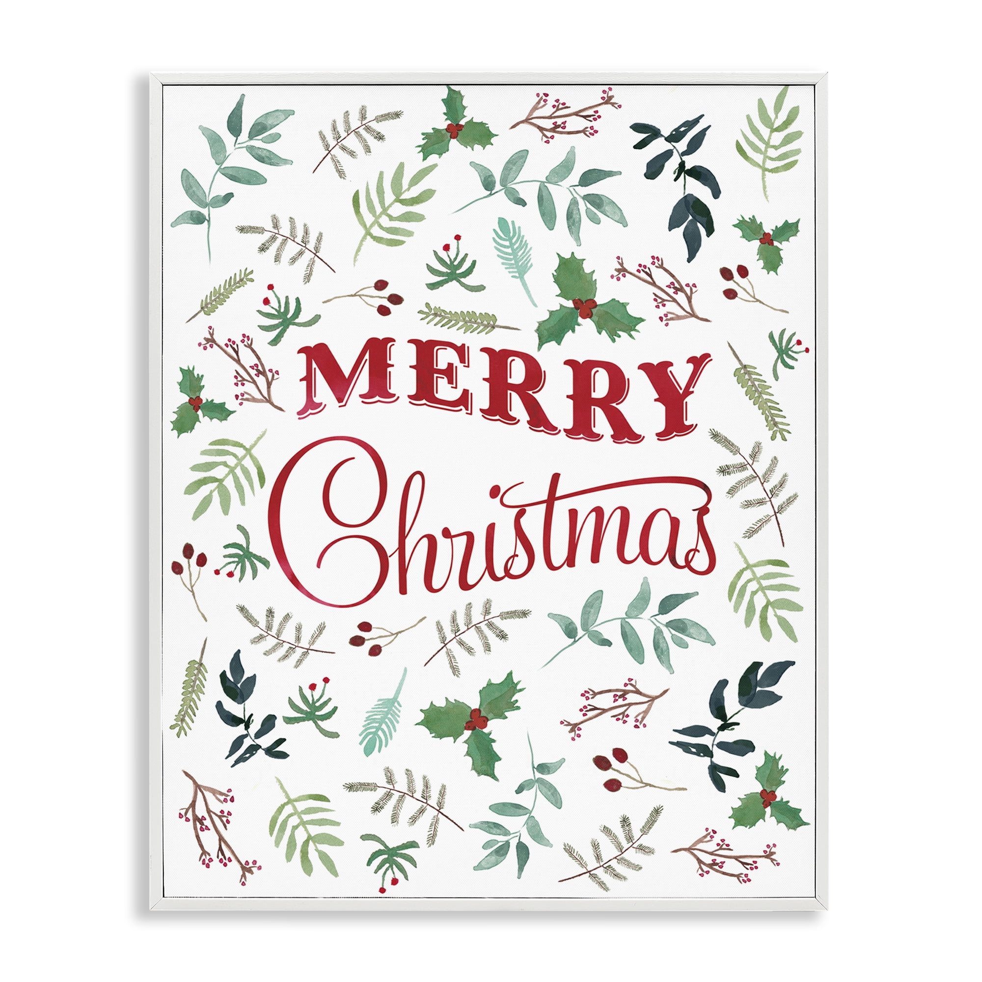 Stupell Industries Christmas Botanicals Pattern Holiday Painting White Framed Art Prints Wall Art, 16 x 20
