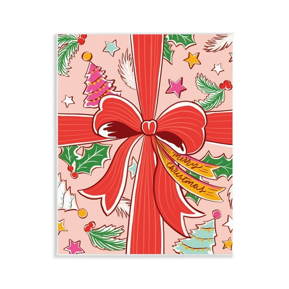 Stupell Industries Christmas Bow and Trees Holiday Painting Unframed Art Prints Wall Art, 11 x 14