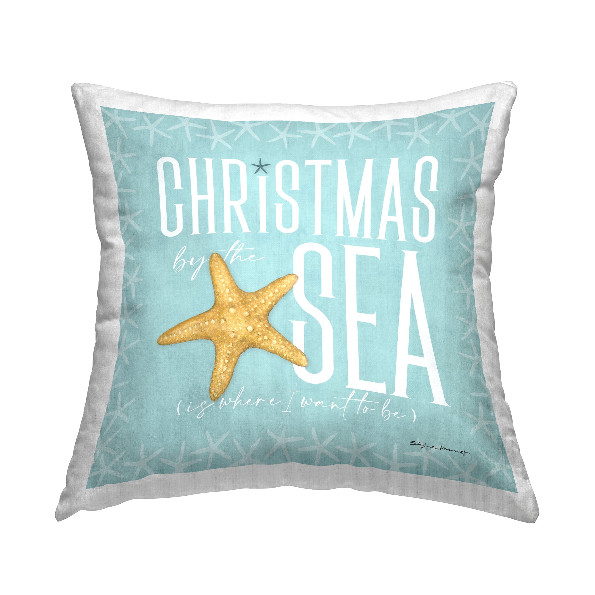 Stupell Industries Christmas By The Sea Blue Holiday Printed Throw Pillow Design by Stephanie Workman Marrott