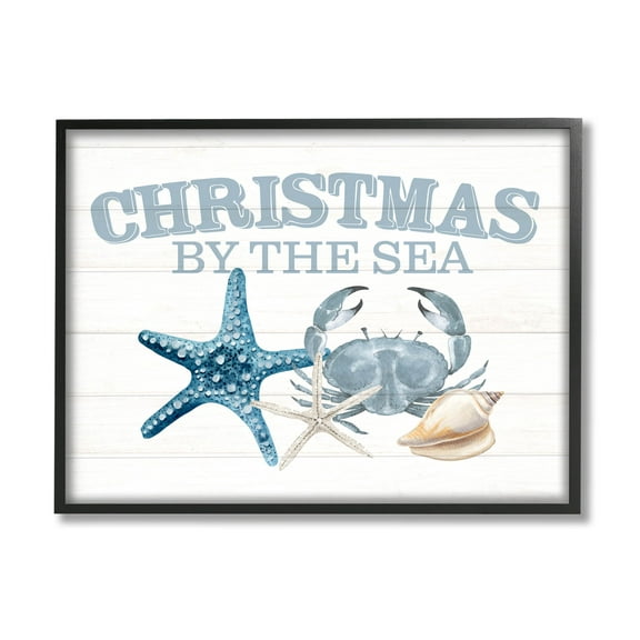 Stupell Industries Christmas By The Sea Nautical Graphic Art Black Framed Art Print Wall Art, Design by Kim Allen