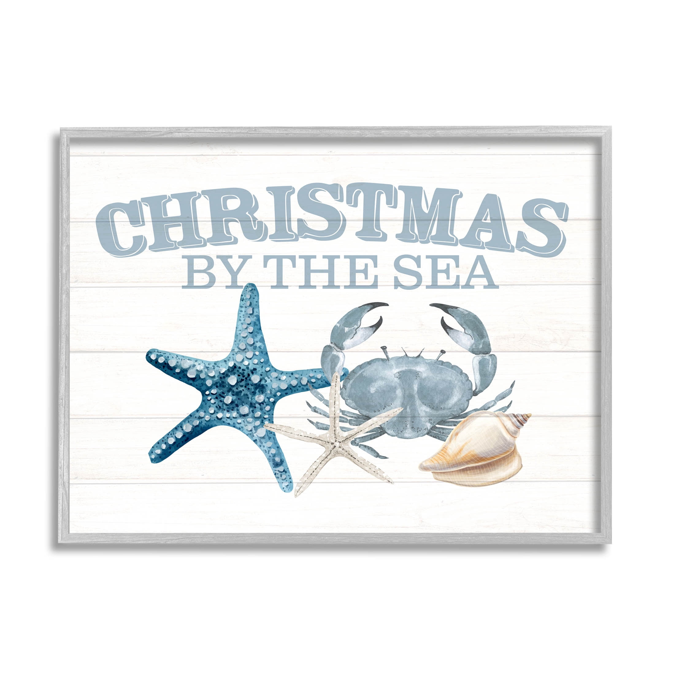 Stupell Industries Christmas By The Sea Nautical Graphic Art Gray Framed Art Print Wall Art, Design by Kim Allen