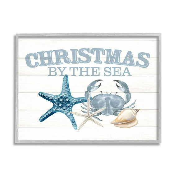 Stupell Industries Christmas By The Sea Nautical Graphic Art Gray Framed Art Print Wall Art, Design by Kim Allen