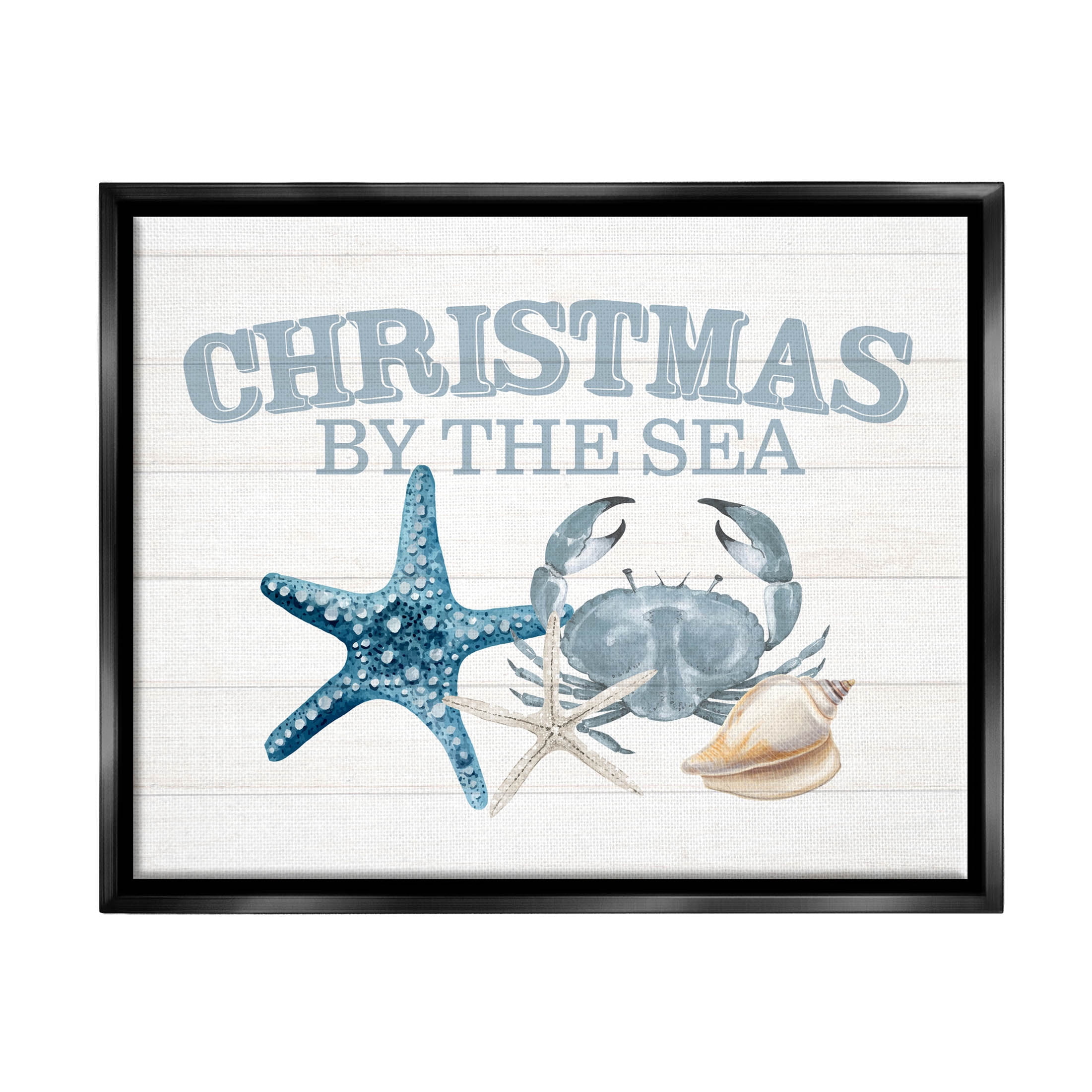 Stupell Industries Christmas By The Sea Nautical Graphic Art Jet Black Floating Framed Canvas Print Wall Art, Design by Kim Allen