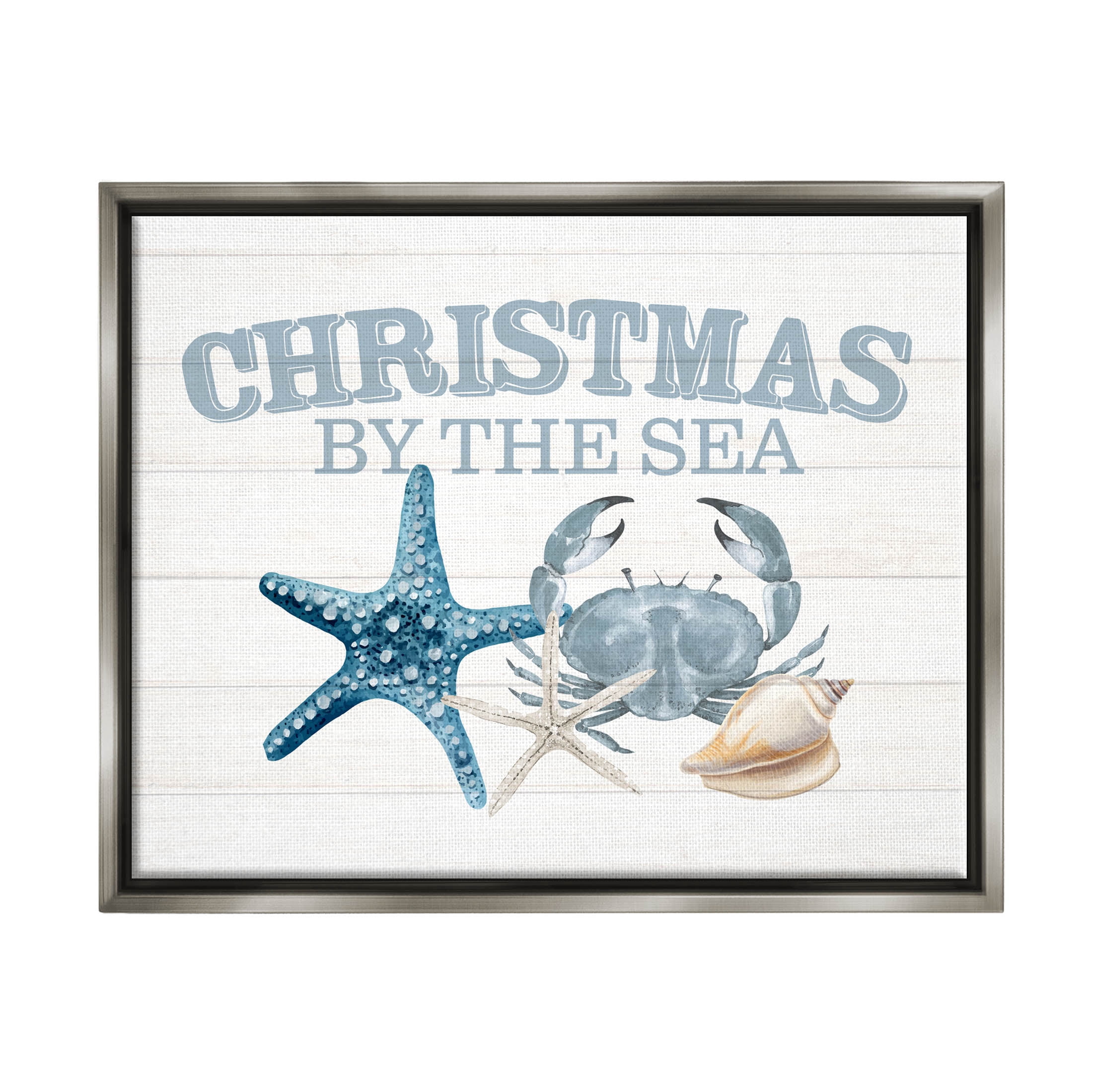 Stupell Industries Christmas By The Sea Nautical Graphic Art Luster Gray Floating Framed Canvas Print Wall Art, Design by Kim Allen