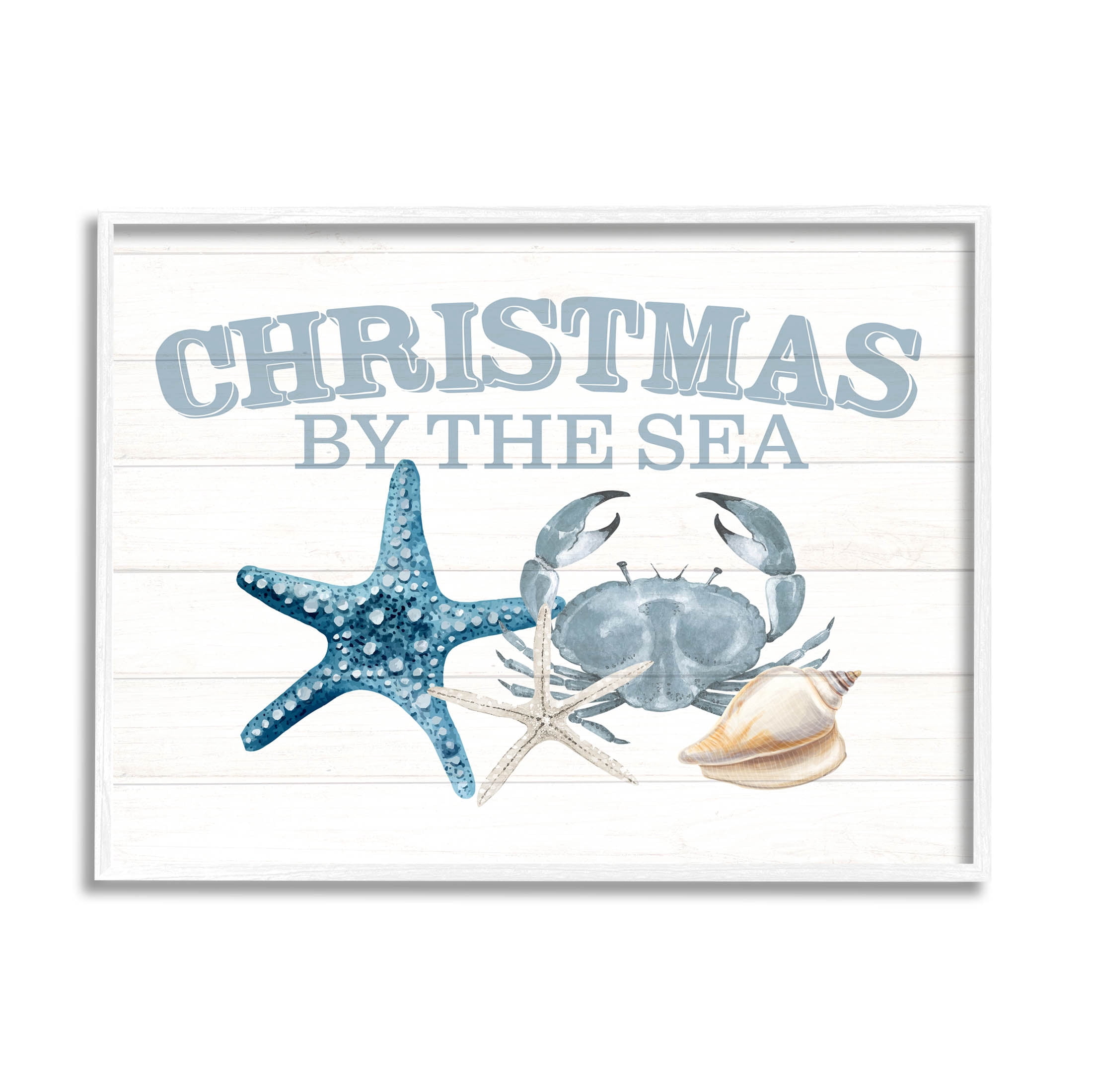 Stupell Industries Christmas By The Sea Nautical Graphic Art White Framed Art Print Wall Art, Design by Kim Allen