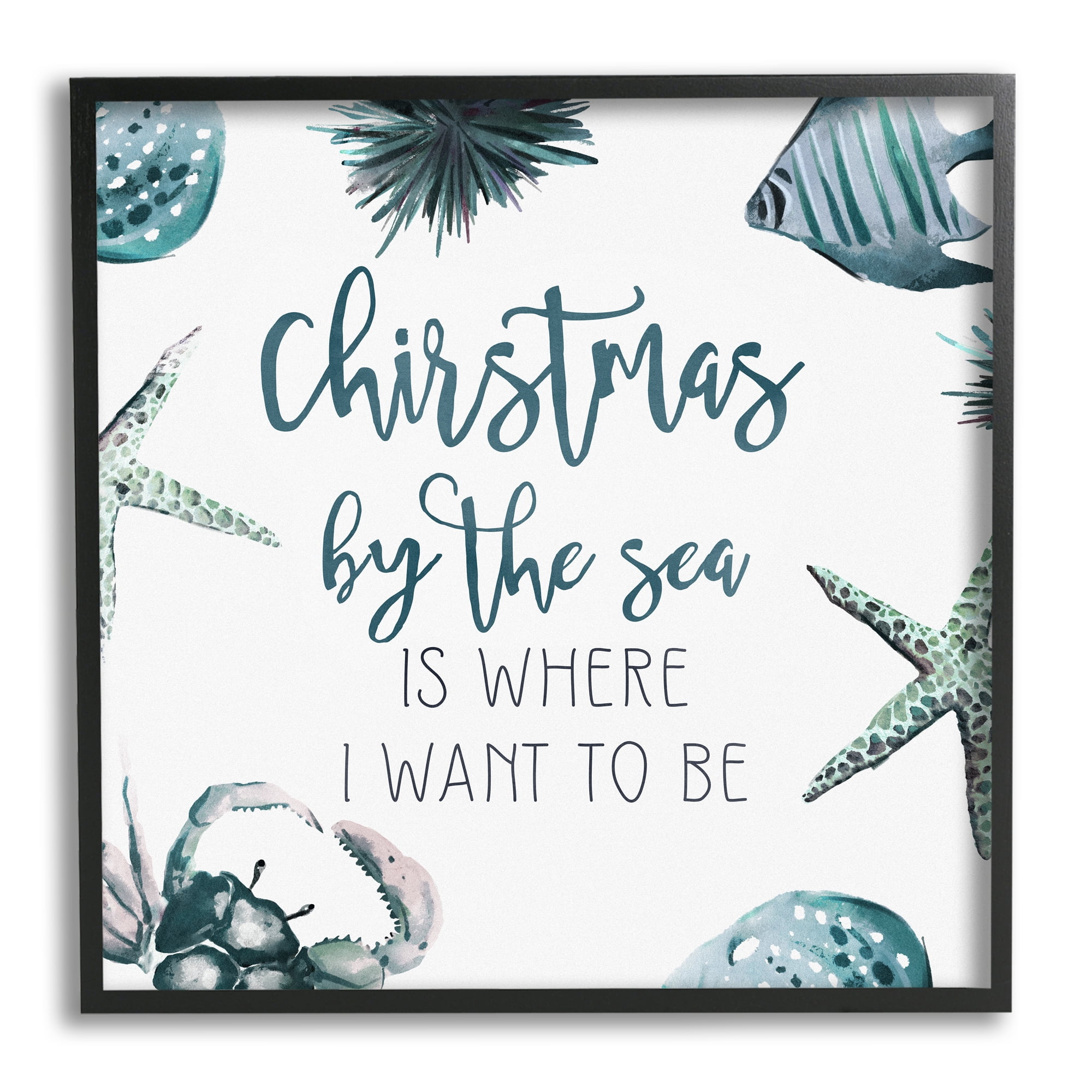 Stupell Industries Christmas By The Sea Nautical Holiday Painting Black Framed Art Print Wall Art