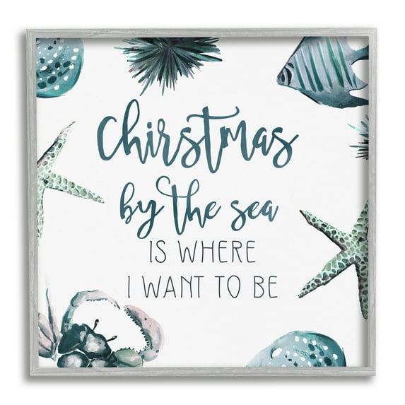 Stupell Industries Christmas By The Sea Nautical Holiday Painting Gray Framed Art Print Wall Art