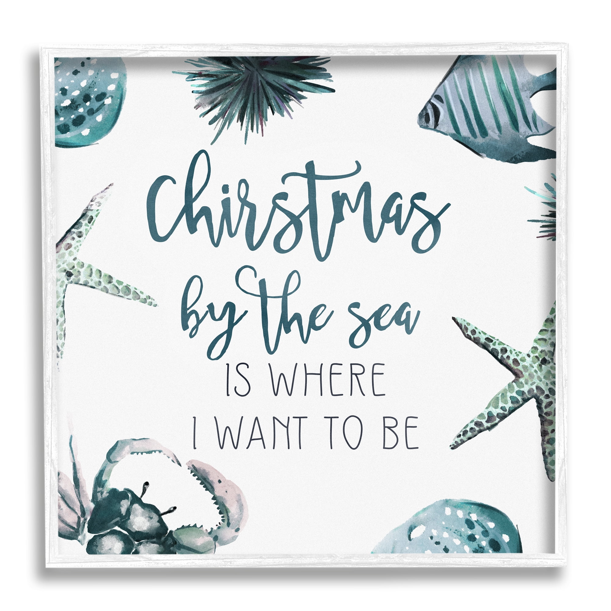 Stupell Industries Christmas By The Sea Nautical Holiday Painting White Framed Art Print Wall Art