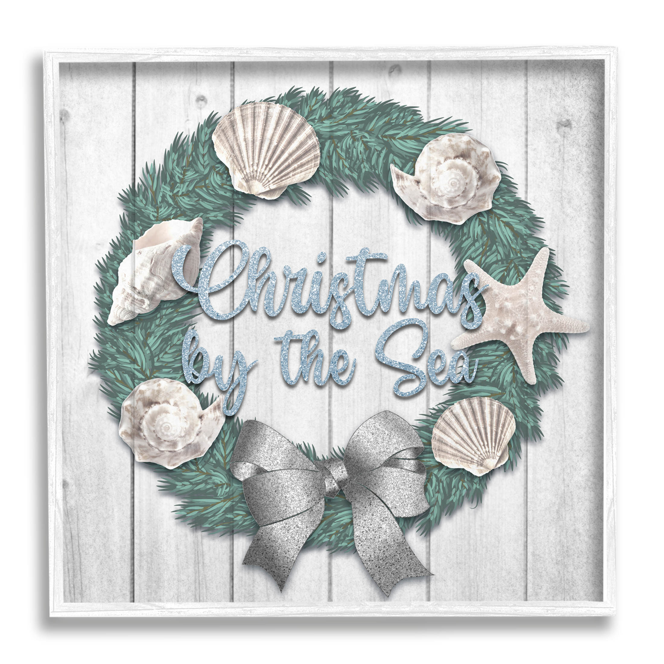 Stupell Industries Christmas By The Sea Nautical Wreath Graphic Art White Framed Art Print Wall Art, Design by Marcus Prime