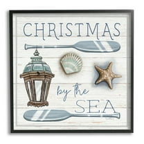 Stupell Industries Christmas By The Sea Phrase Graphic Art Black Framed Art Print Wall Art, Design by Elizabeth Tyndall