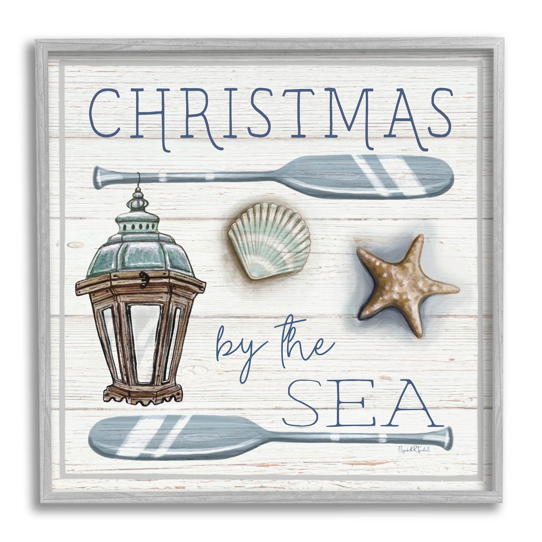 Stupell Industries Christmas By The Sea Phrase Graphic Art Gray Framed Art Print Wall Art, Design by Elizabeth Tyndall