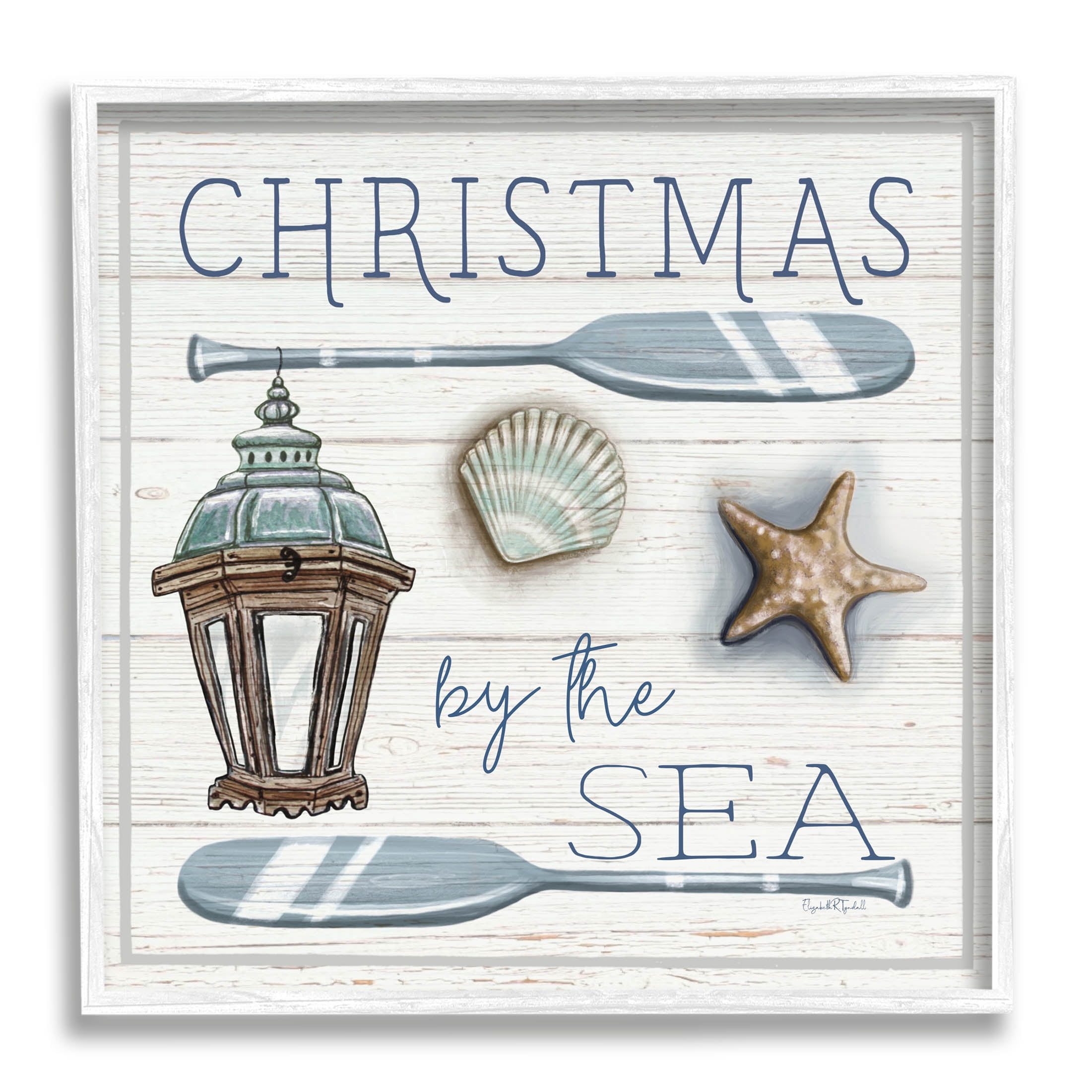 Stupell Industries Christmas By The Sea Phrase Graphic Art White Framed Art Print Wall Art, Design by Elizabeth Tyndall
