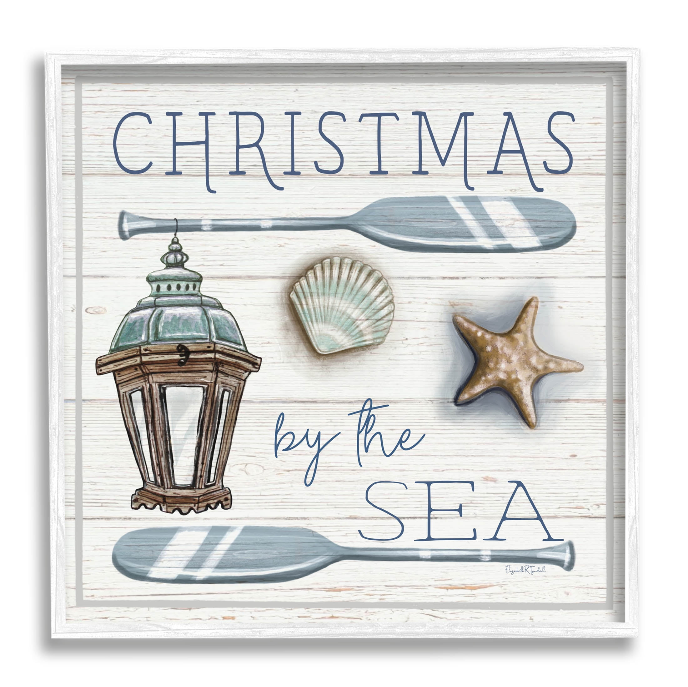 Stupell Industries Christmas By The Sea Phrase Graphic Art White Framed Art Print Wall Art, Design by Elizabeth Tyndall