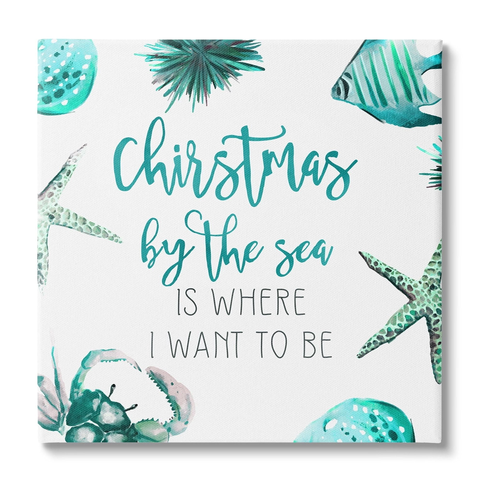 Stupell Industries Christmas By The Sea Phrase Holiday Painting Gallery Wrapped Canvas Print Wall Art