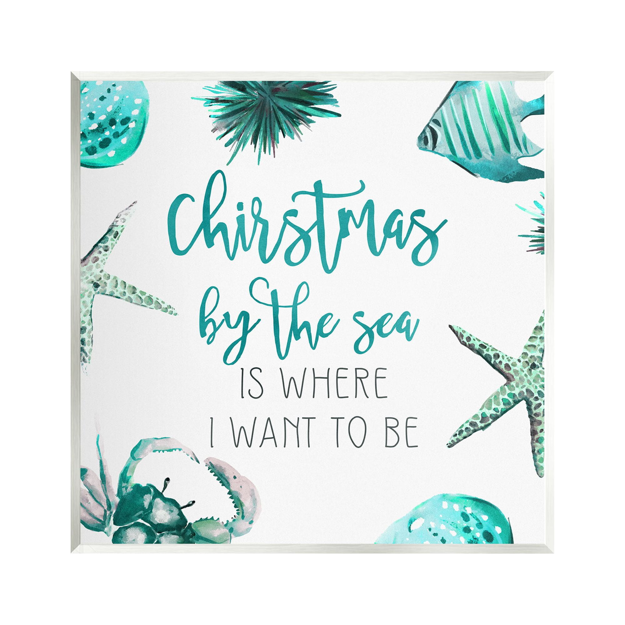 Stupell Industries Christmas By The Sea Phrase Holiday Painting Unframed Art Print Wall Art