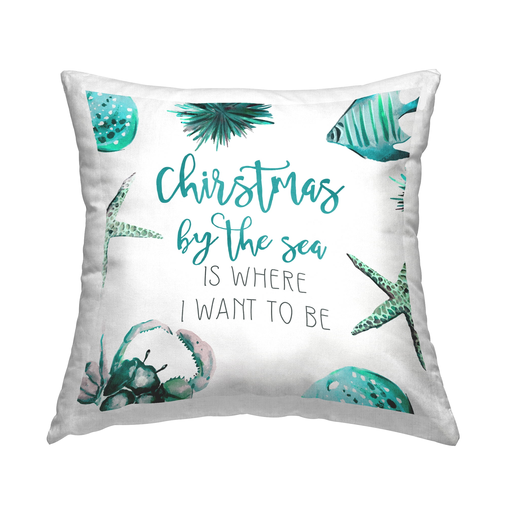 Stupell Industries Christmas By The Sea Teal Phrase Printed Throw Pillow Design by Ziwei Li