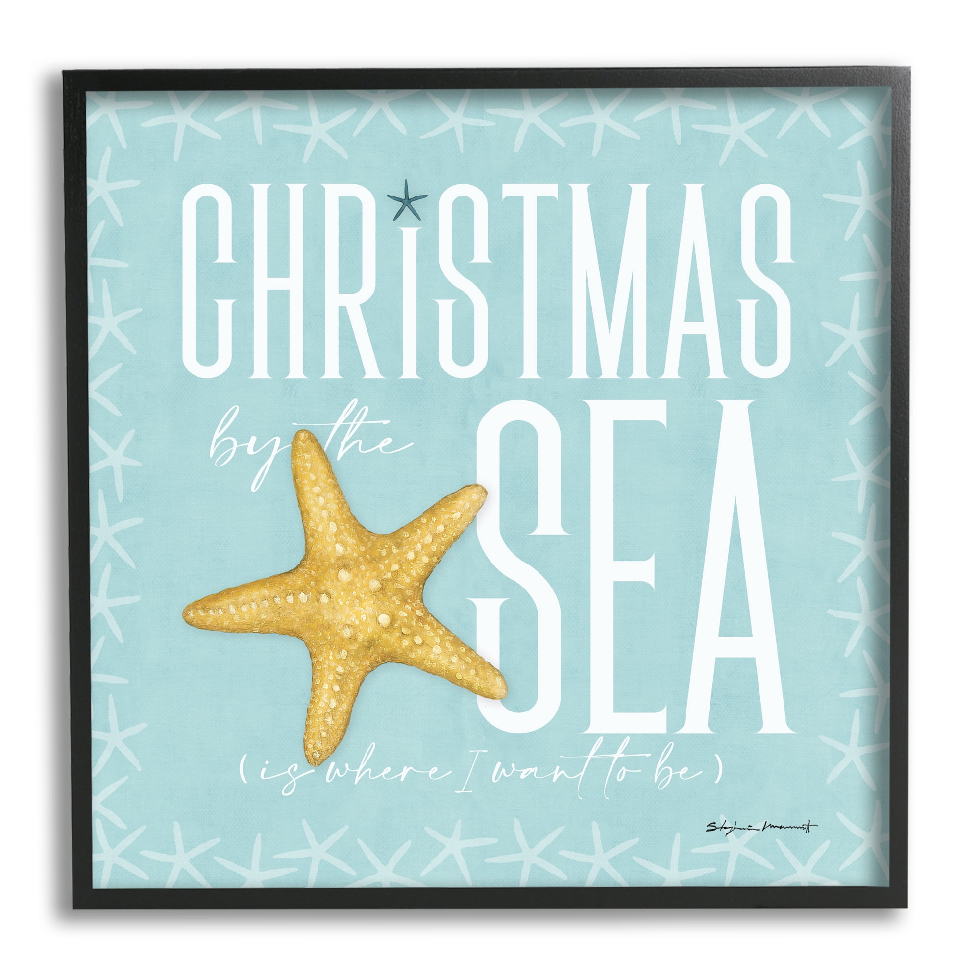Stupell Industries Christmas By The Sea Turquoise Holiday Painting Black Framed Art Print Wall Art