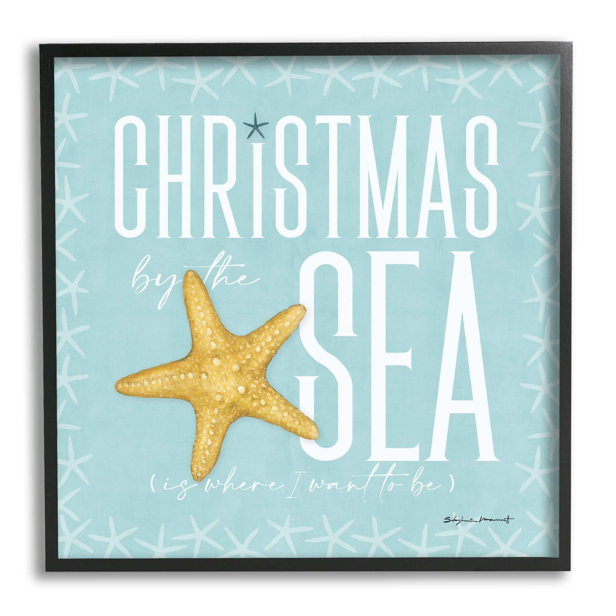 Stupell Industries Christmas By The Sea Turquoise Holiday Painting Black Framed Art Print Wall Art