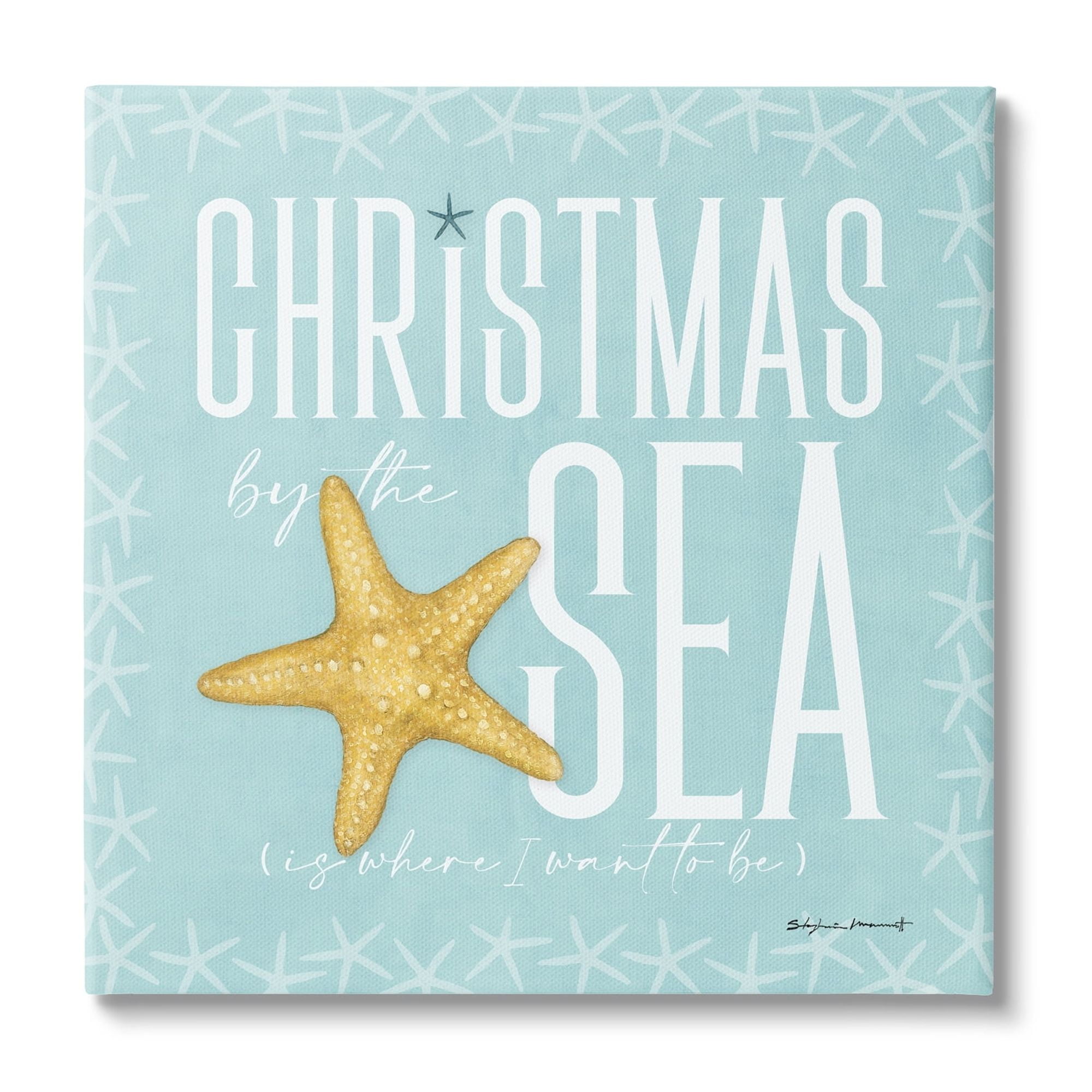 Stupell Industries Christmas By The Sea Turquoise Holiday Painting Gallery Wrapped Canvas Print Wall Art