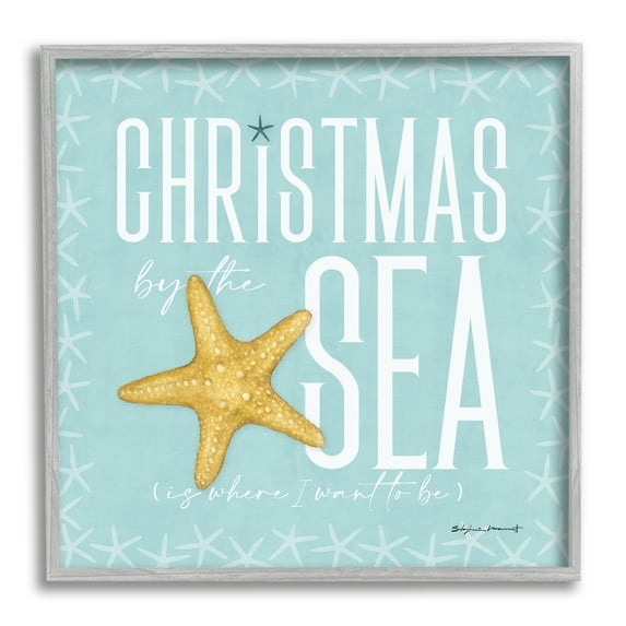 Stupell Industries Christmas By The Sea Turquoise Holiday Painting Gray Framed Art Print Wall Art