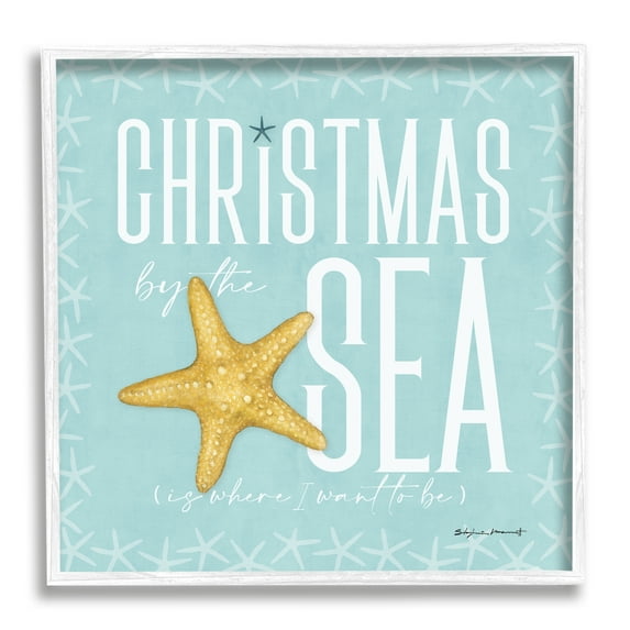 Stupell Industries Christmas By The Sea Turquoise Holiday Painting White Framed Art Print Wall Art