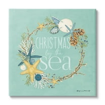 Stupell Industries Christmas By The Sea Wreath Holiday Painting Gallery Wrapped Canvas Print Wall Art